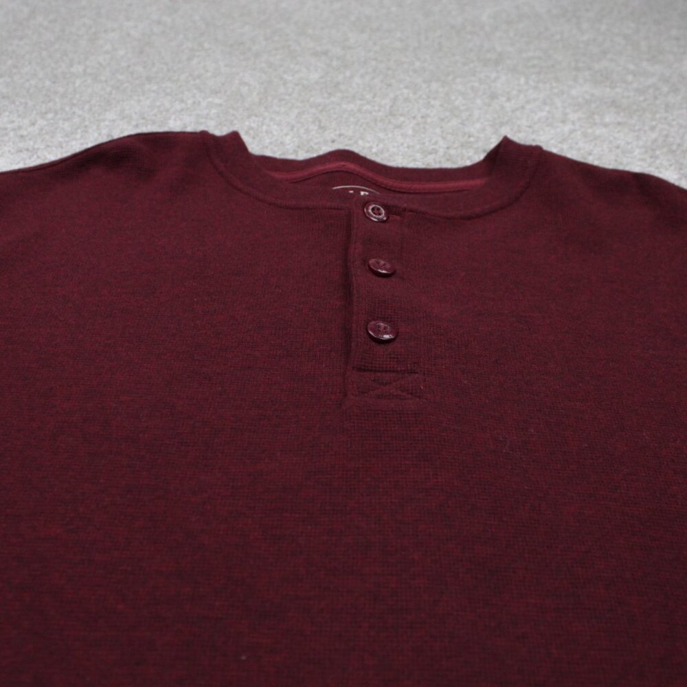 L.L. Bean Henley Shirt Mens XL Red Unshrinkable Mini Waffle Long Sleeve Pullover - Picture 4 of 12